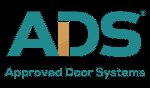 ADS Approved Door Systems logo in teal with gold accent stripe and company name below